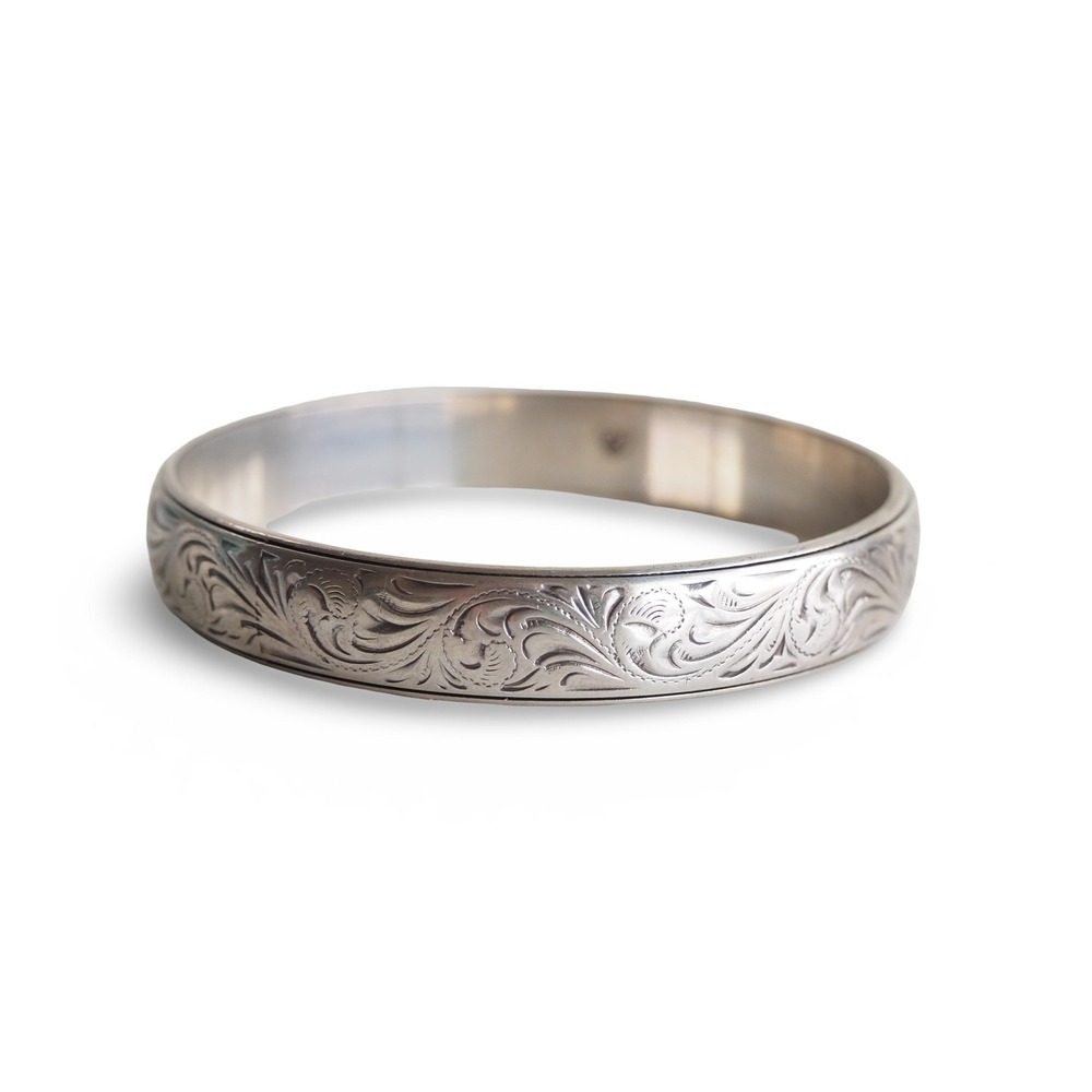 Brighton Silver Plated Engraved Floral Scroll Bangle Bracelet Heart B Signed